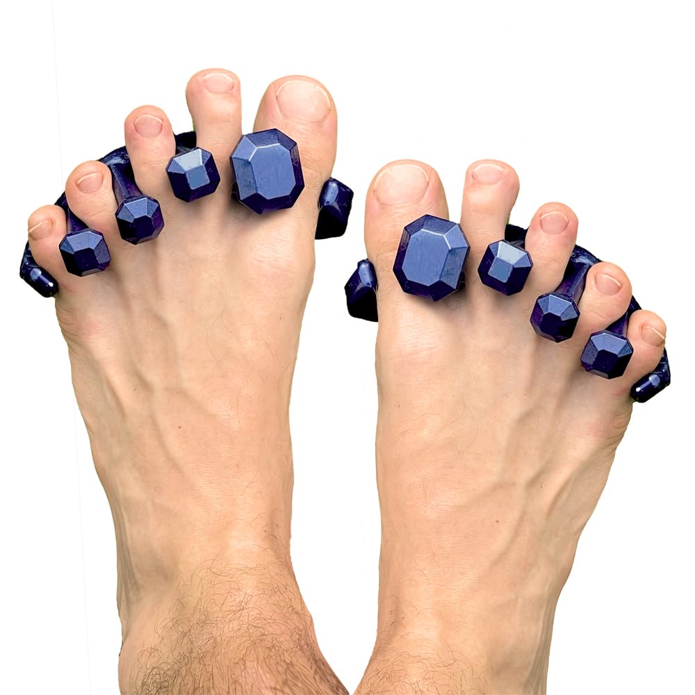 YogaToes Gems for Men toe spacers in metallic blue support toe alignment and daily comfort.