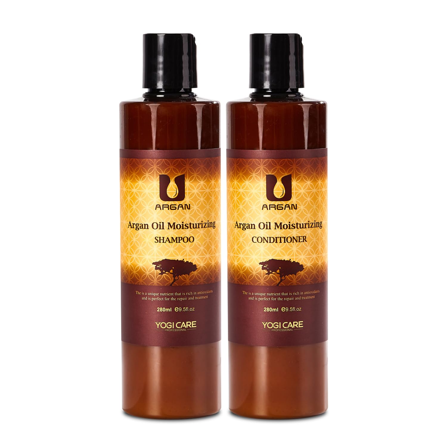 YOGI CARE Argan Oil Shampoo bottle shows hydrating formula for soft, manageable hair