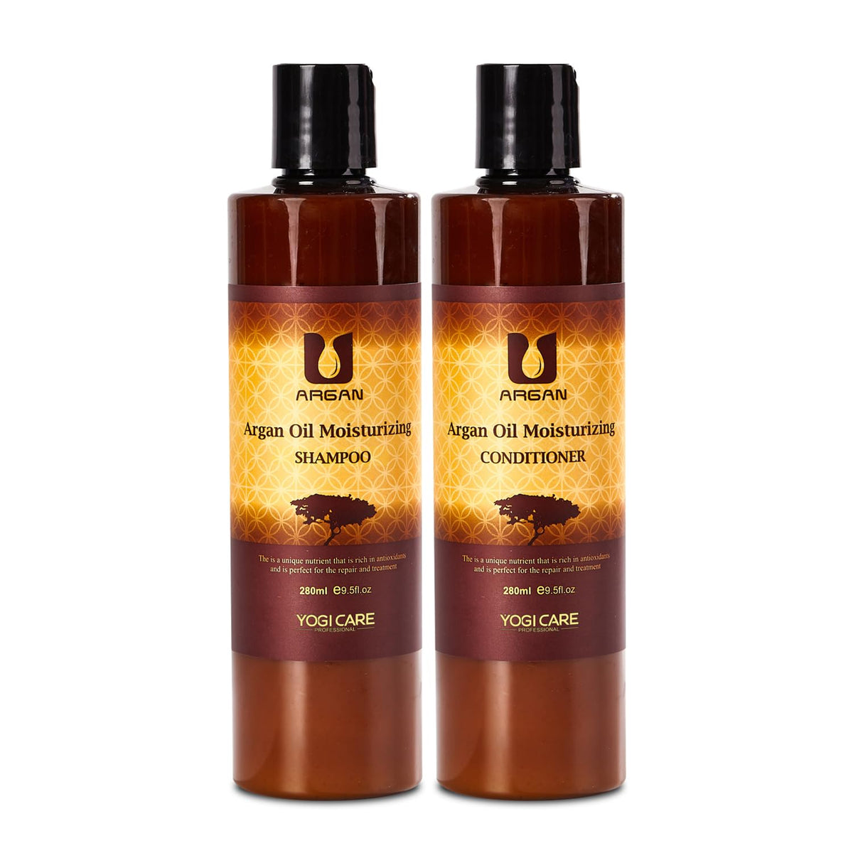 YOGI CARE Argan Oil Shampoo bottle shows hydrating formula for soft, manageable hair