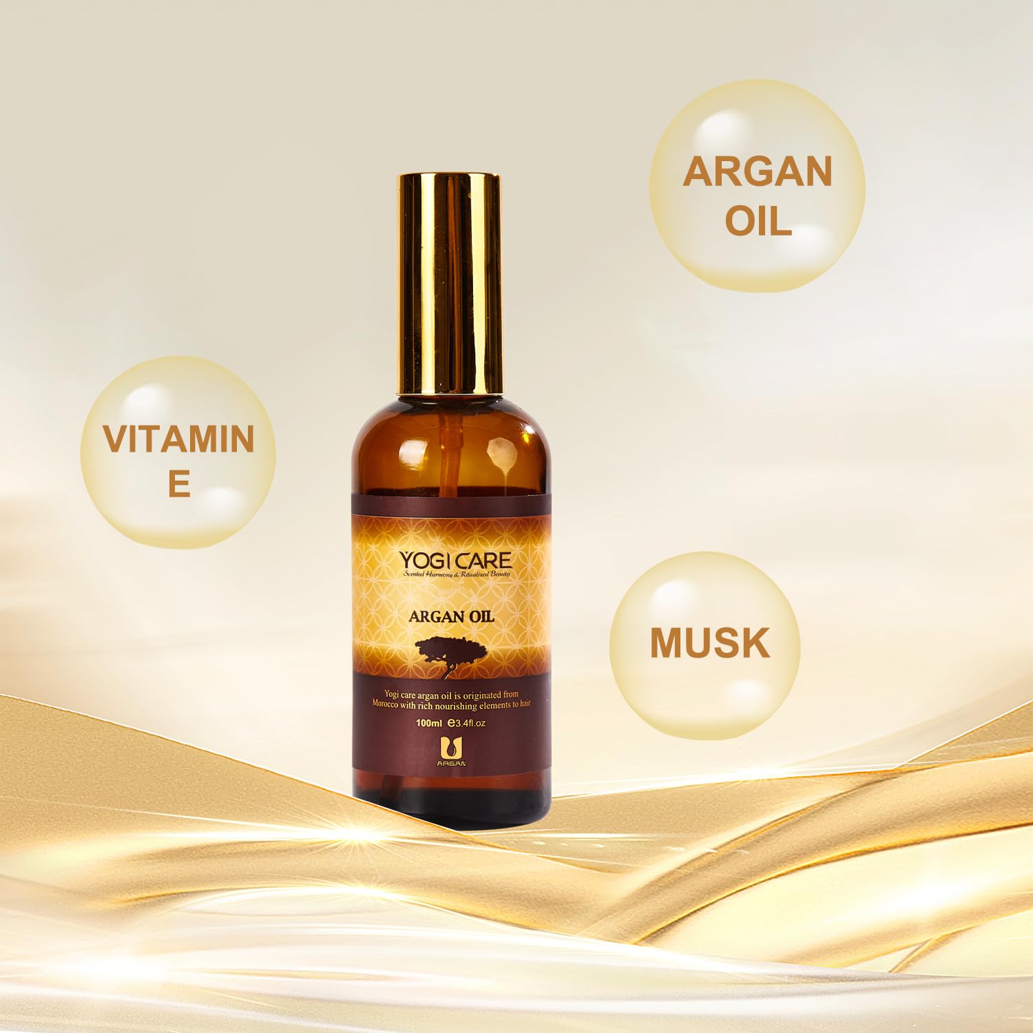 YOGI CARE Moroccan Argan Oil suitable for all hair types, taming frizz.