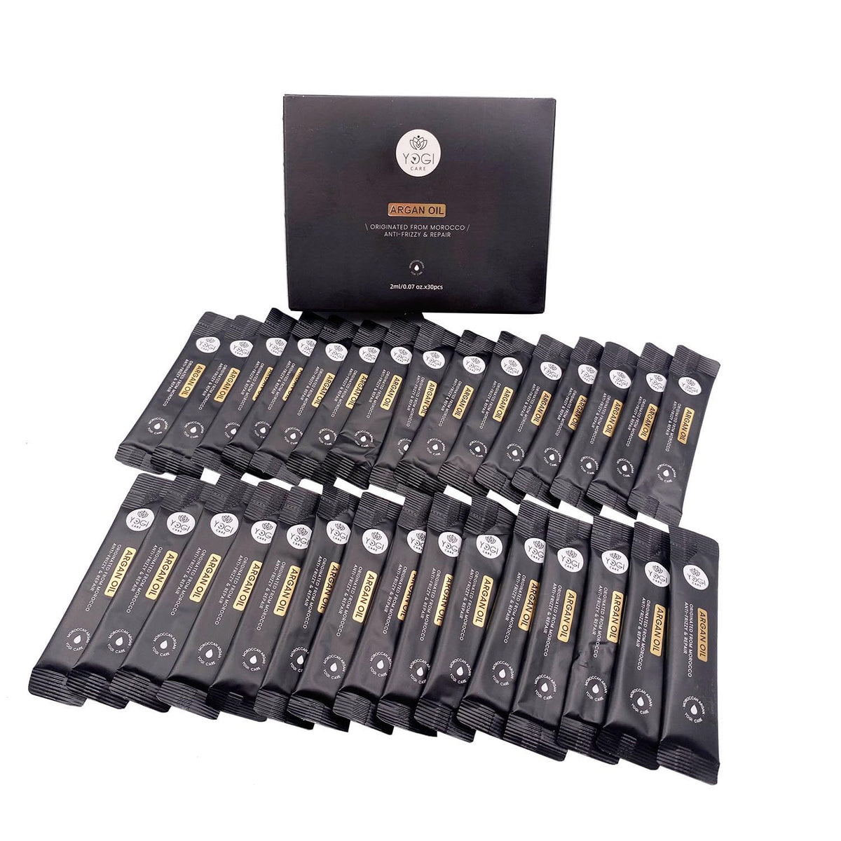 YOGI CARE travel-size argan oil hair serum box for trips