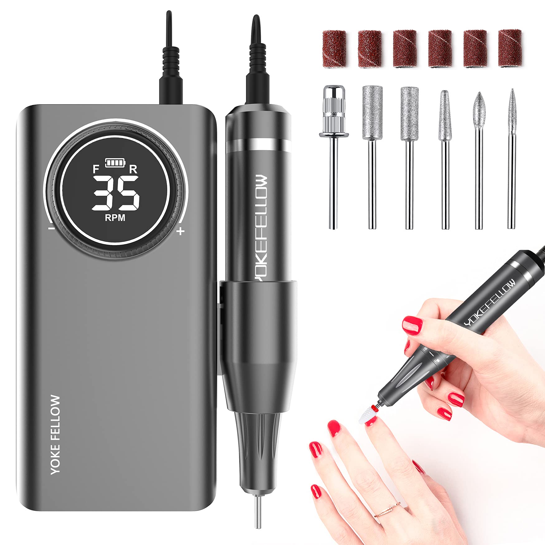 YOKE FELLOW nail drill with RPM display for precise speed control in salons.