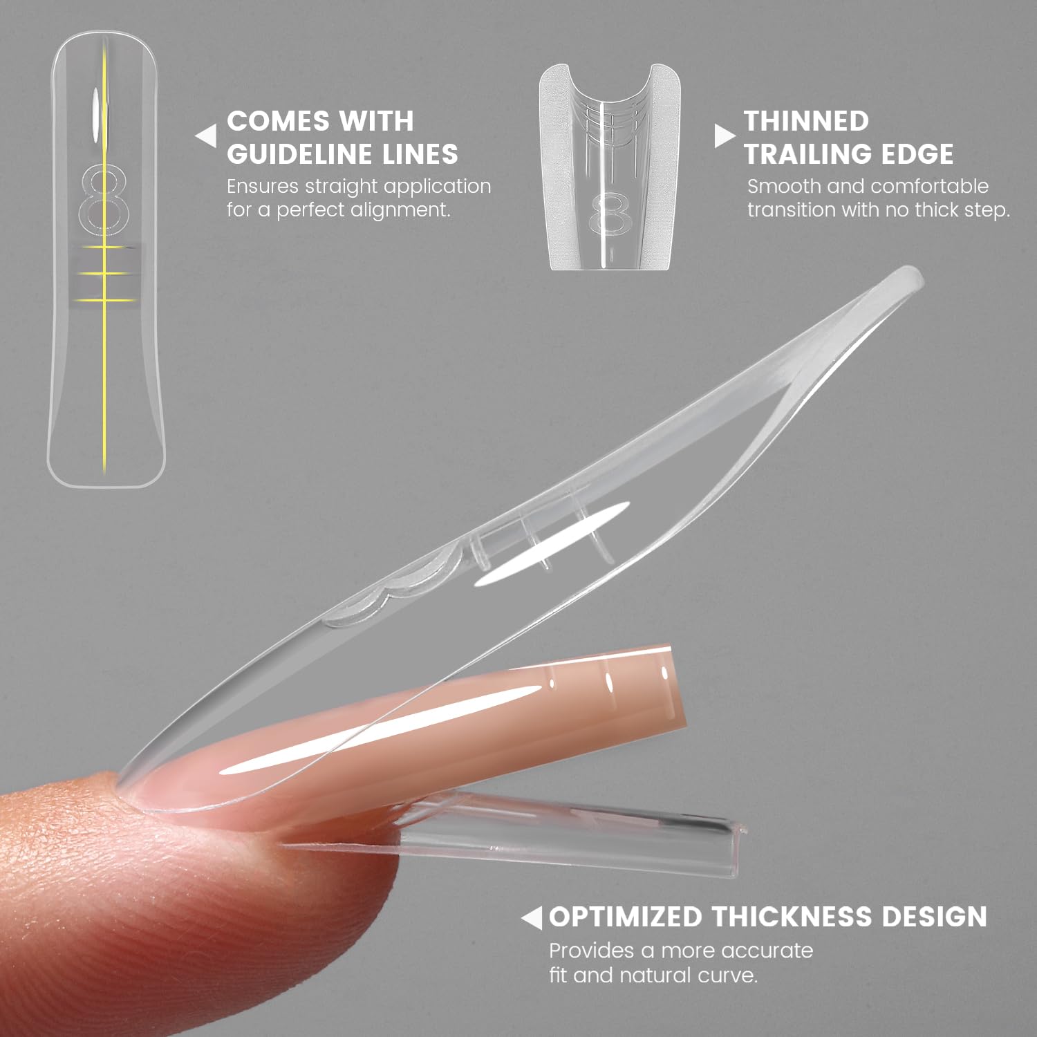 YOKEFELLOW Dual-form side view shows easy, paper-free nail extensions.