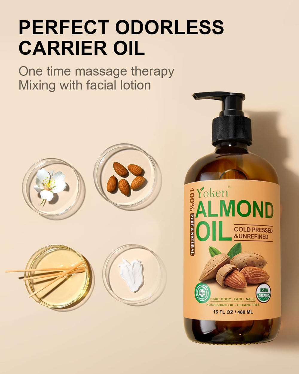 Yoken almond oil used as a carrier oil for blends
