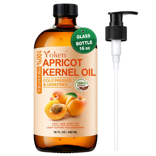 Yoken apricot oil in an amber bottle preserves purity and potency.