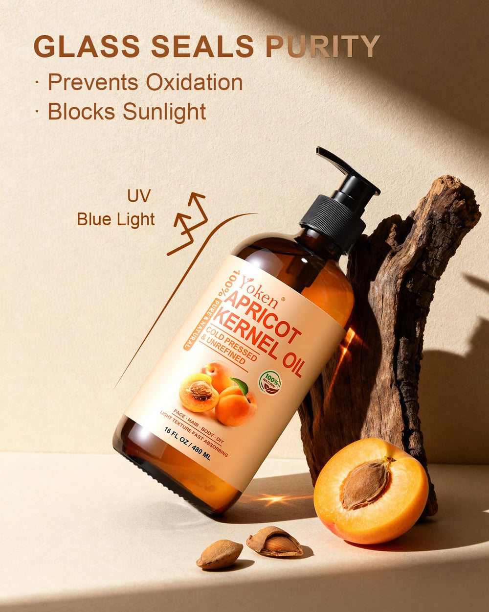 Yoken apricot oil ingredients emphasize 100 percent pure carrier oil.