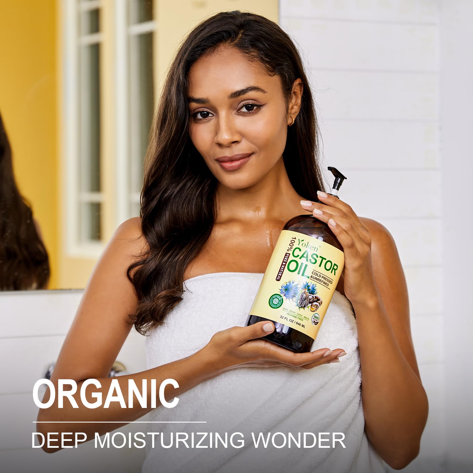 Yoken castor oil raw virgin form ideal for nourishing skin and hair alike.