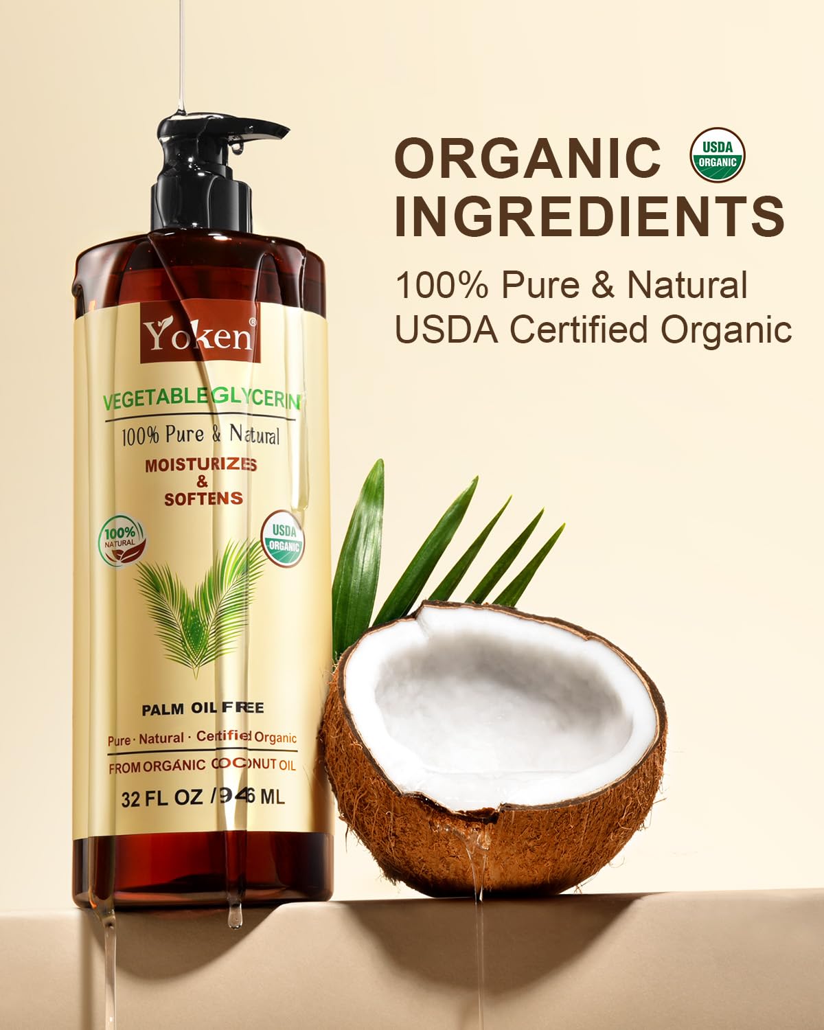 Yoken coconut-derived glycerin highlights sustainable sourcing.