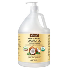Yoken coconut oil 1gal bottle shows bulk, unscented formula for professional use