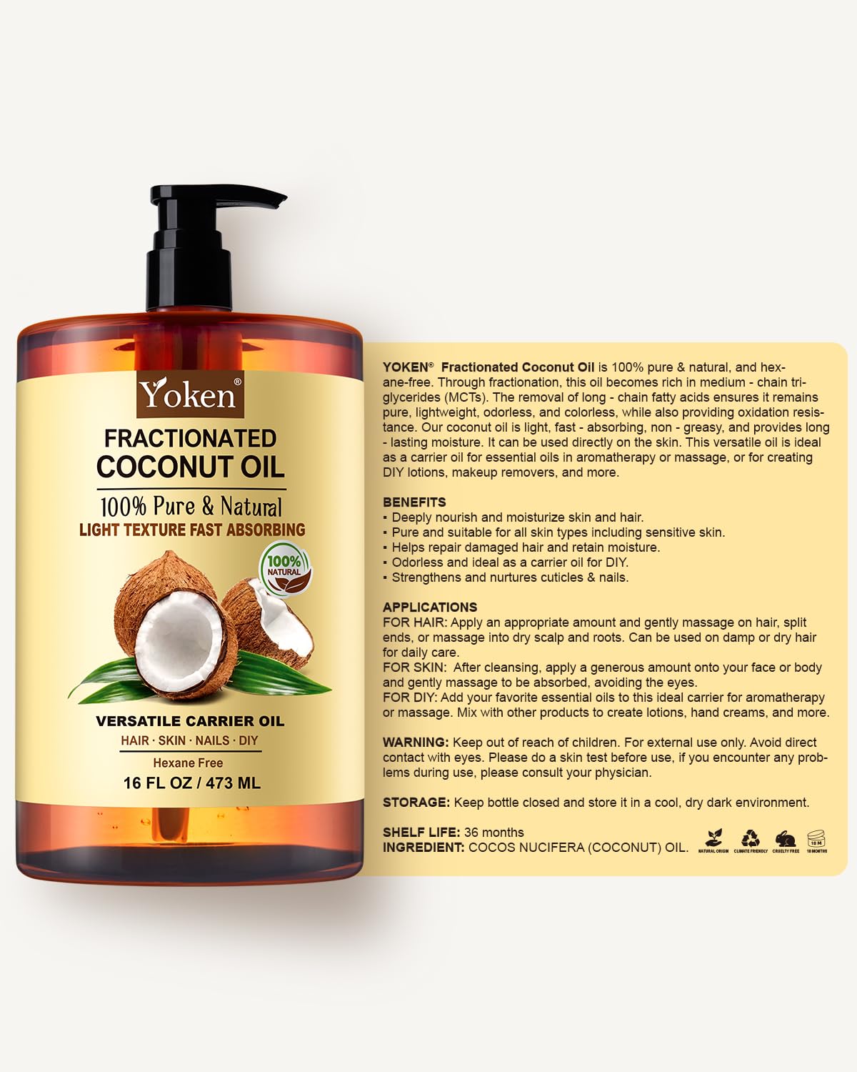 Unscented bottle of Yoken oil indicating fragrance-free option for sensitive skin.