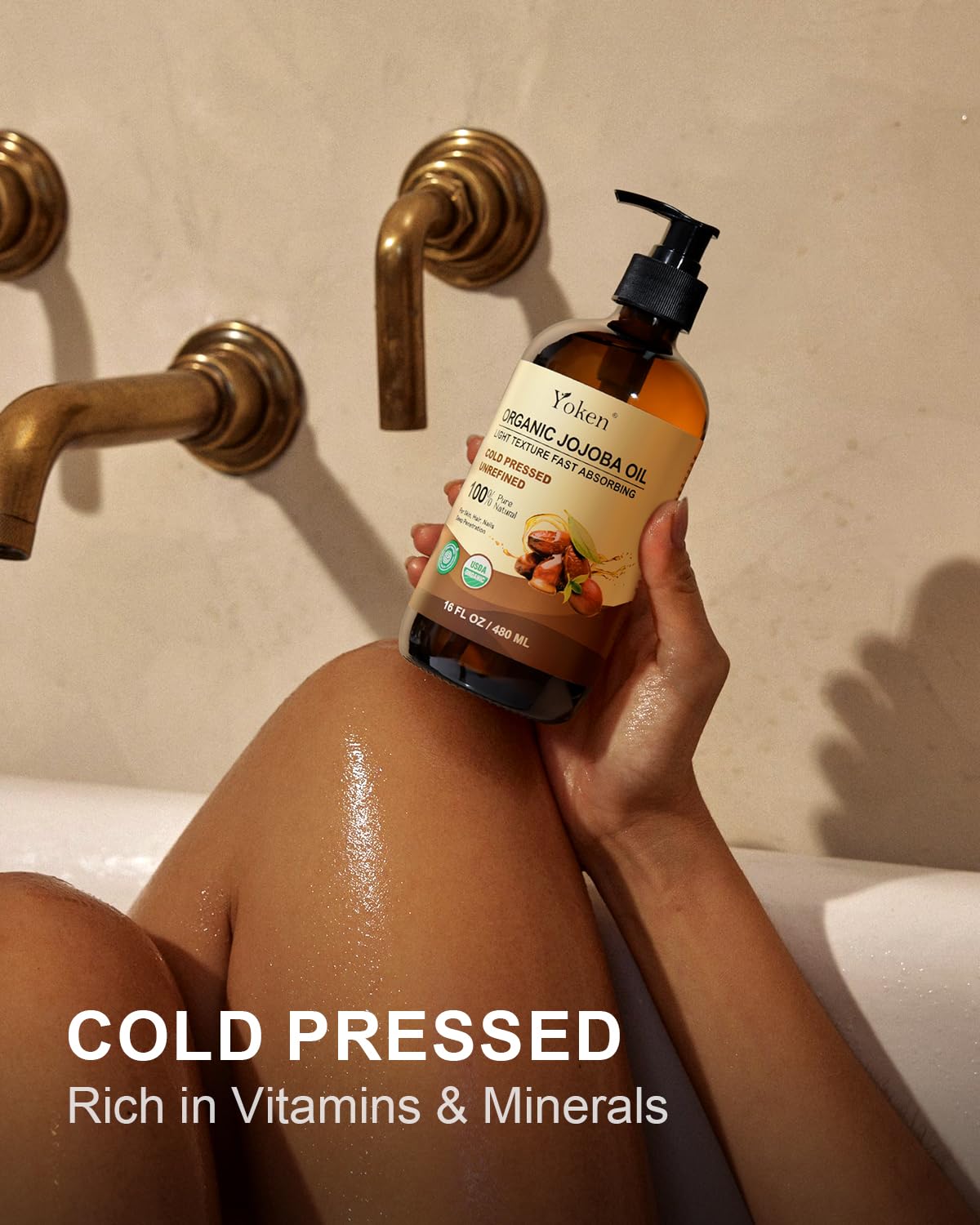 Yoken jojoba oil applied to hair for conditioning and shine.