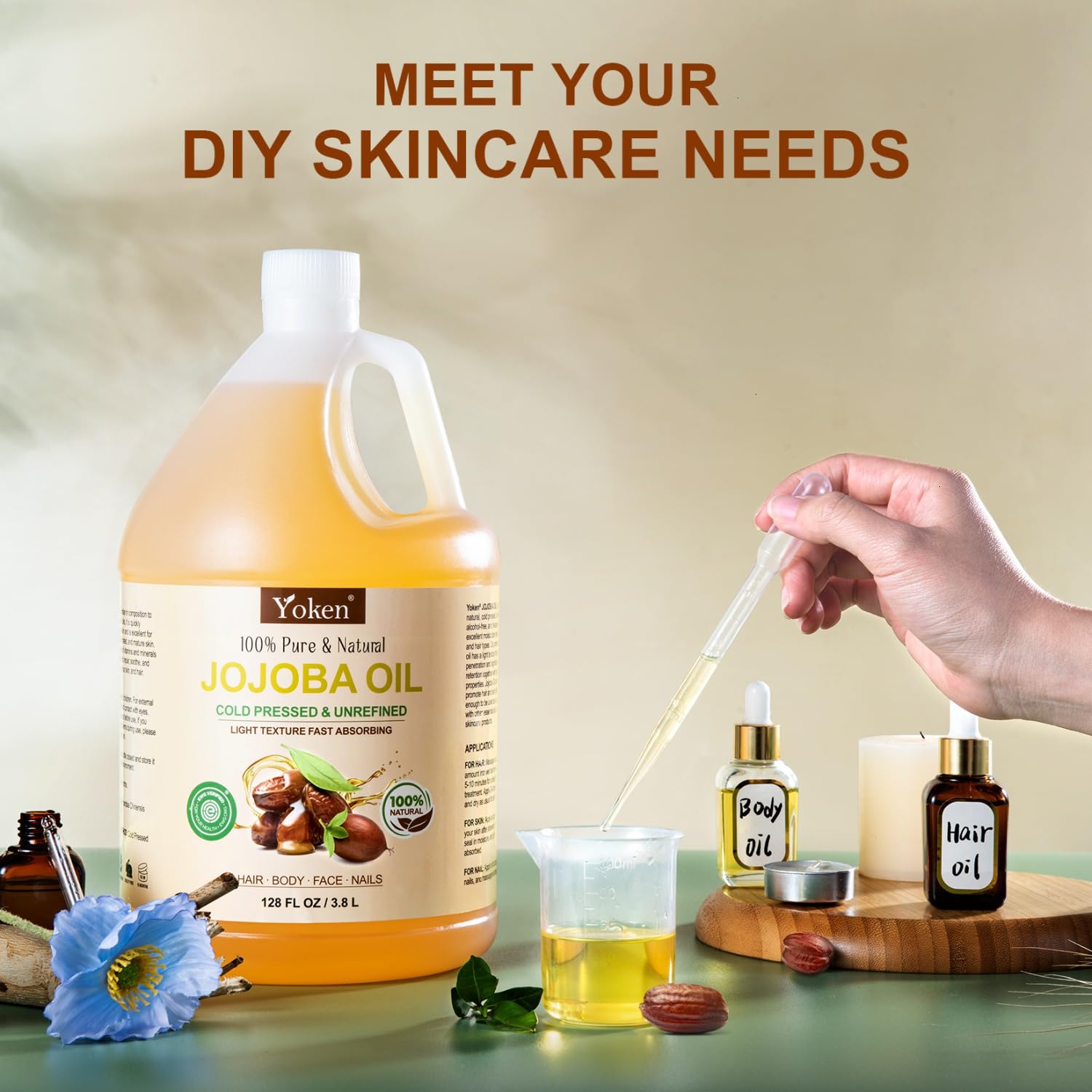 Yoken Jojoba Oil for skin care, providing lightweight moisture.
