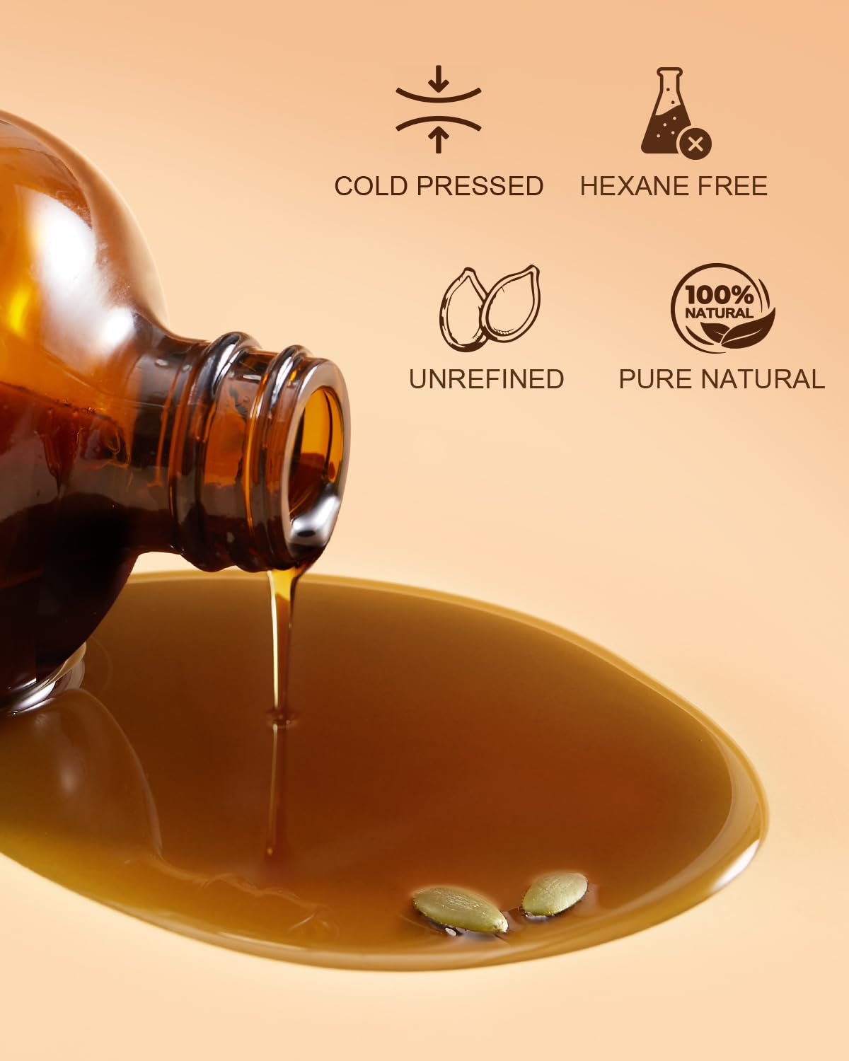 Yoken pumpkin seed oil in amber bottle preserves nutrients for radiant skin.