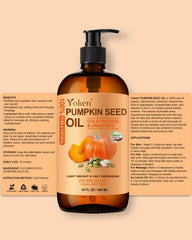 Yoken pumpkin seed oil bottle with cap promotes easy at-home spa moments.