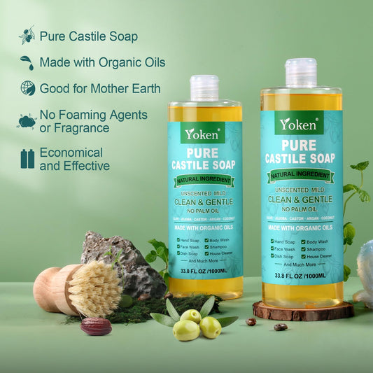 Close up of Yoken Castile Soap organic oil blend enriching the lather