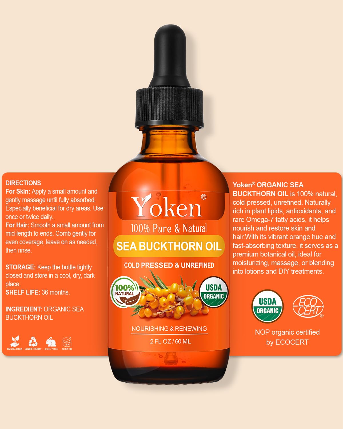 Warning about possible staining when using Yoken Sea Buckthorn Oil