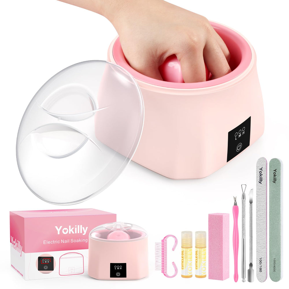 Yokilly heated nail soaking bowl, front view for faster, gentler home nail removals.