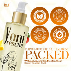 After-shower scene with Yoni Rescue Vanilla Body Oil applying on skin.
