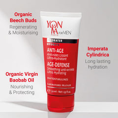 Yon-Ka Mens Age Defense Moisturizer ingredients graphic with antioxidants