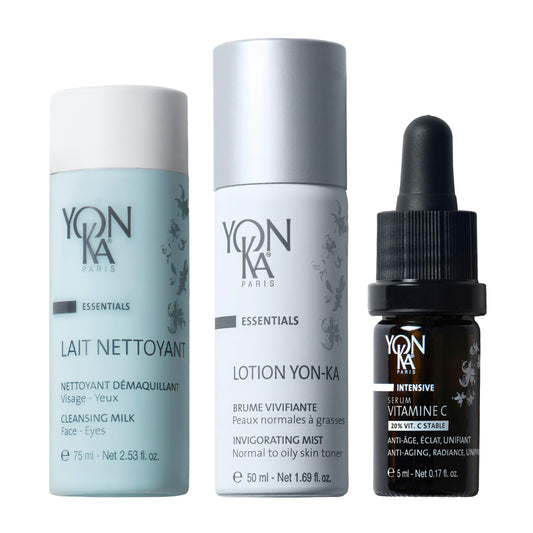 Yon-Ka Vitamin C Travel Set Gentle Milk Cleanser bottle for makeup removal and gentle cleansing