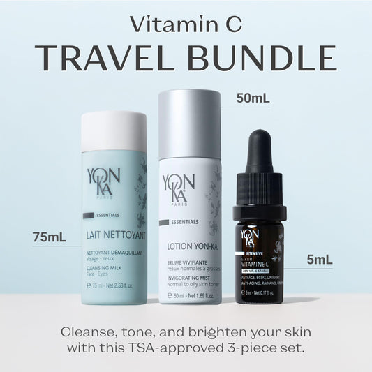 Yon-Ka Vitamin C Travel Set Lotion Yon-Ka Toner bottle showing hydrating formula for refreshed skin