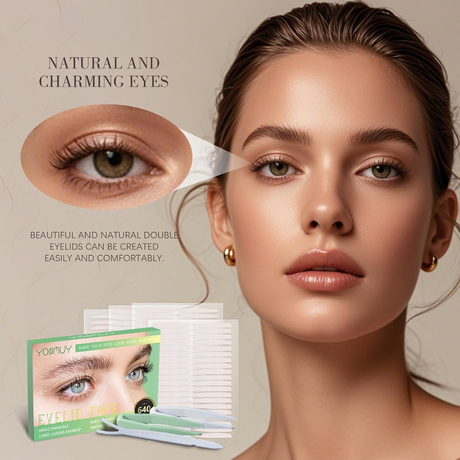 YONMUY waterproof eyelid tape applied on eyelid for durable wear.