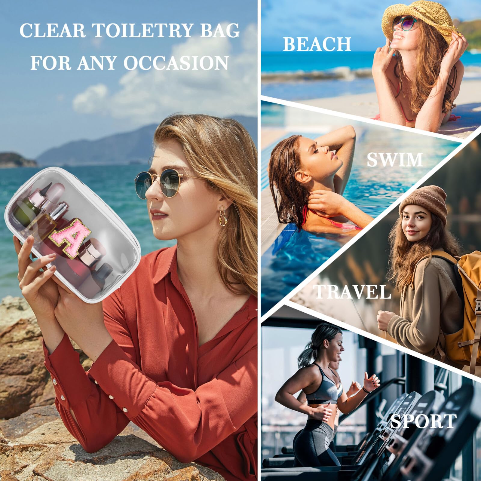 YOOLIFE Clear cosmetic bag demonstrating ample storage capacity for travel essentials.