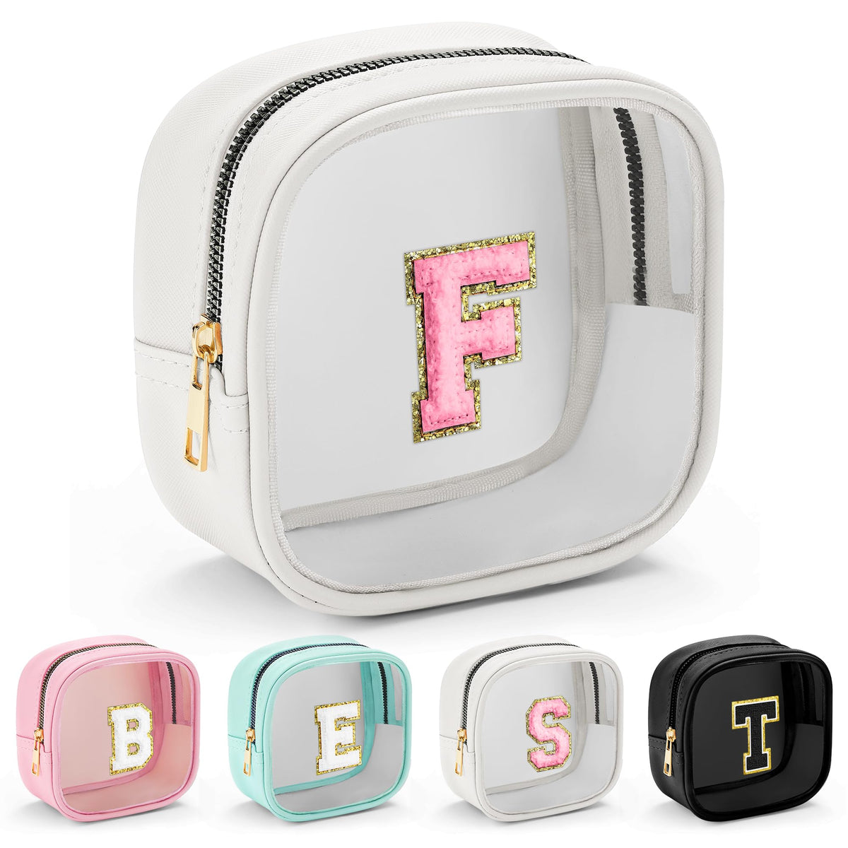 YOOLIFE Initial Clear Makeup Bag large with transparent panel for quick access
