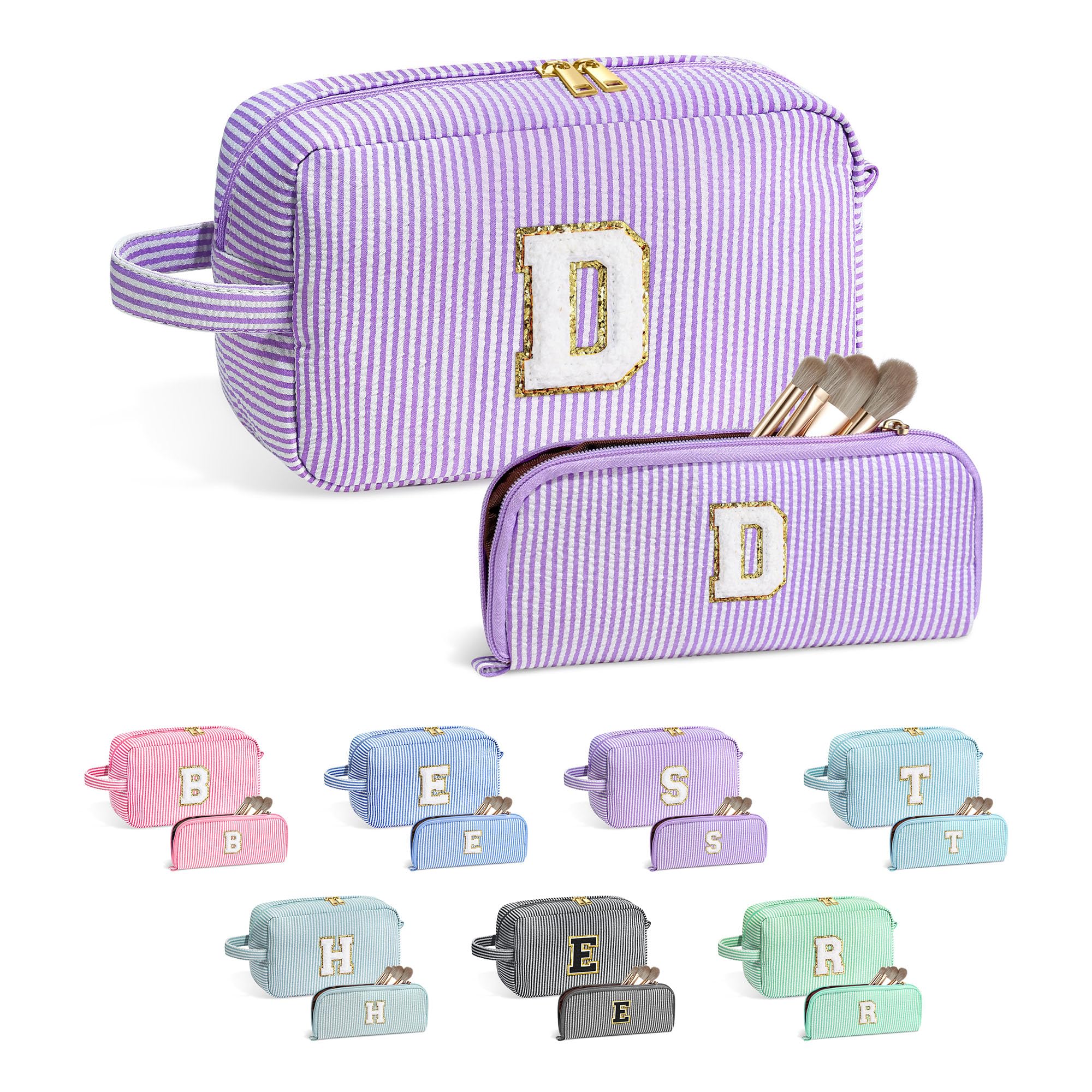 YOOLIFE monogram makeup bag with front chenille accent and durable stitching.