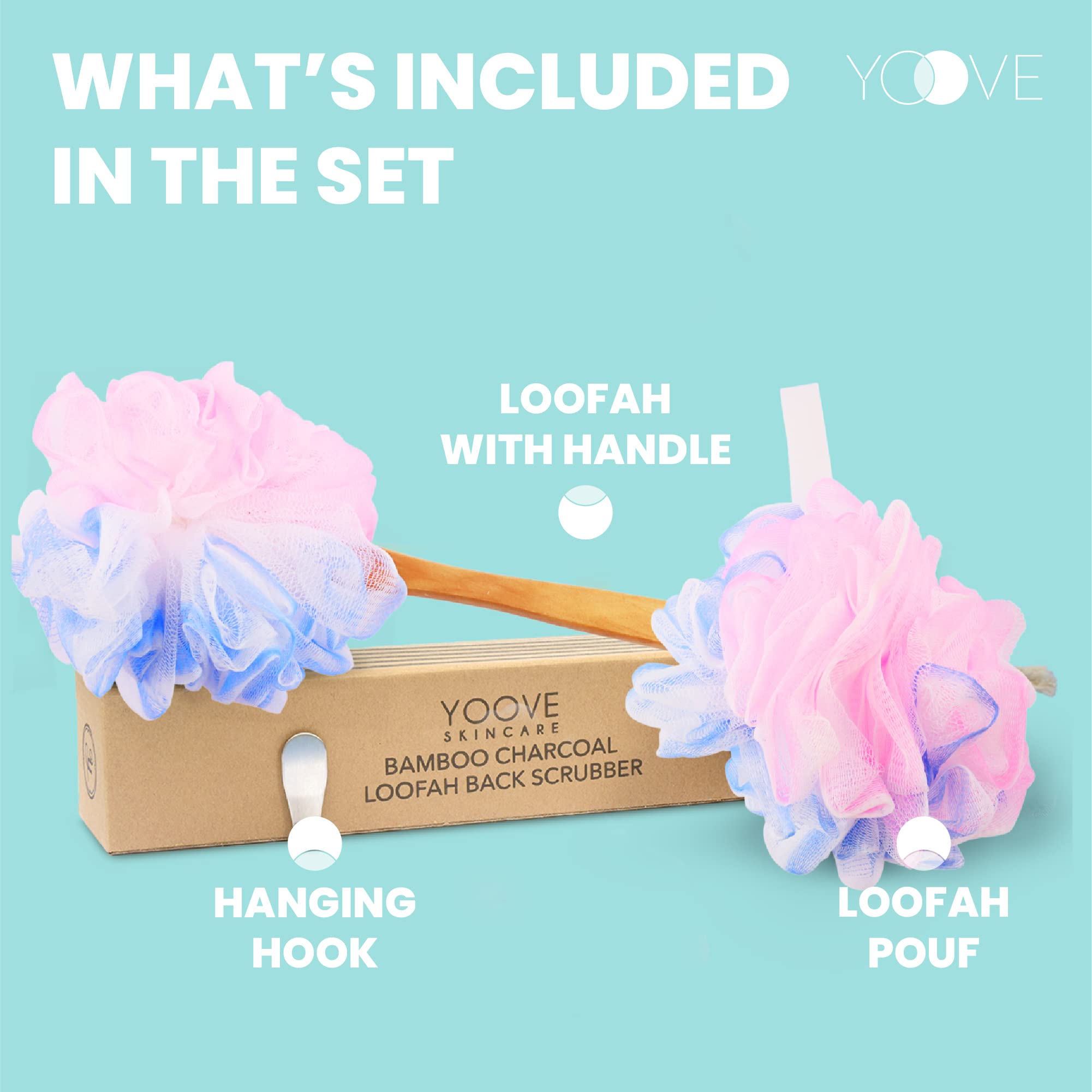 Yoove pink loofah exfoliating scrubber for body care