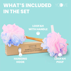 Yoove pink loofah exfoliating scrubber for body care