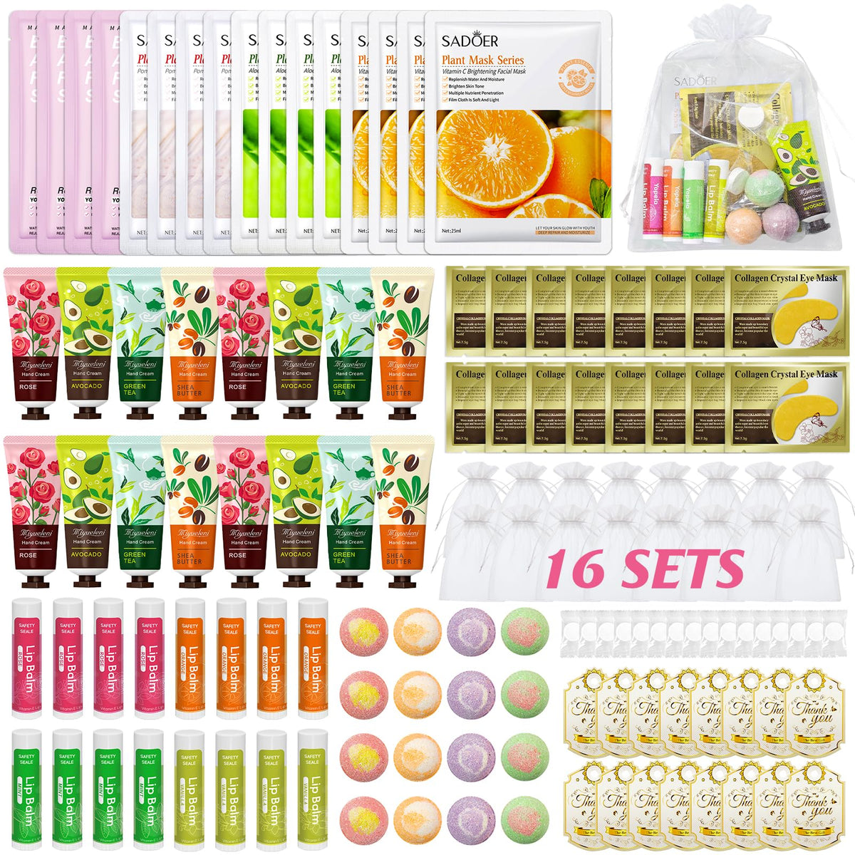 Yopela 128-piece spa kit contents for at-home pampering and party prep.