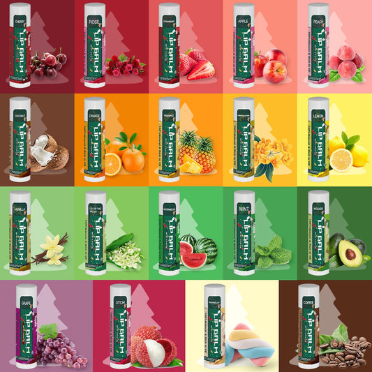 Yopela lip balm display shows 19 flavors for versatile daily care