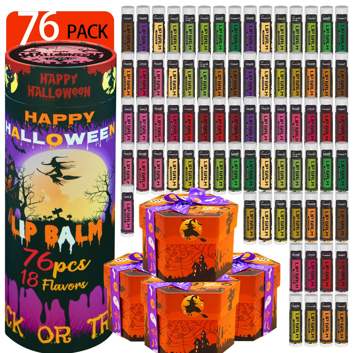 Yopela Halloween lip balm bulk packaging for gifting and festive display.