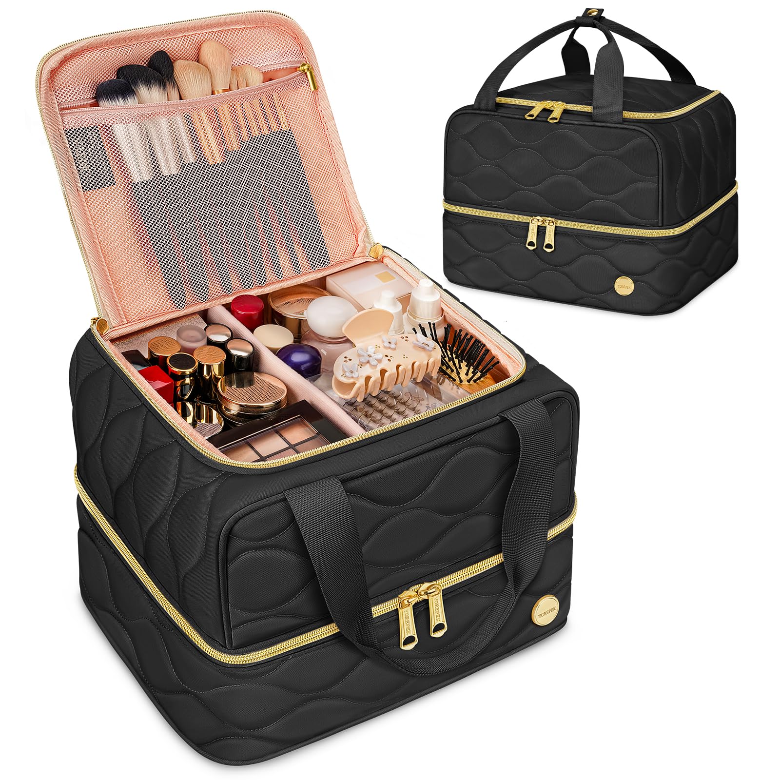 YOREPEK travel makeup organizer bag stylish design complements busy travel routines.