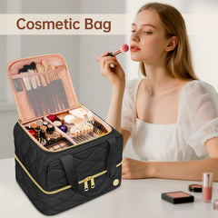YOREPEK travel makeup organizer bag reinforced handle ensures sturdy carry.