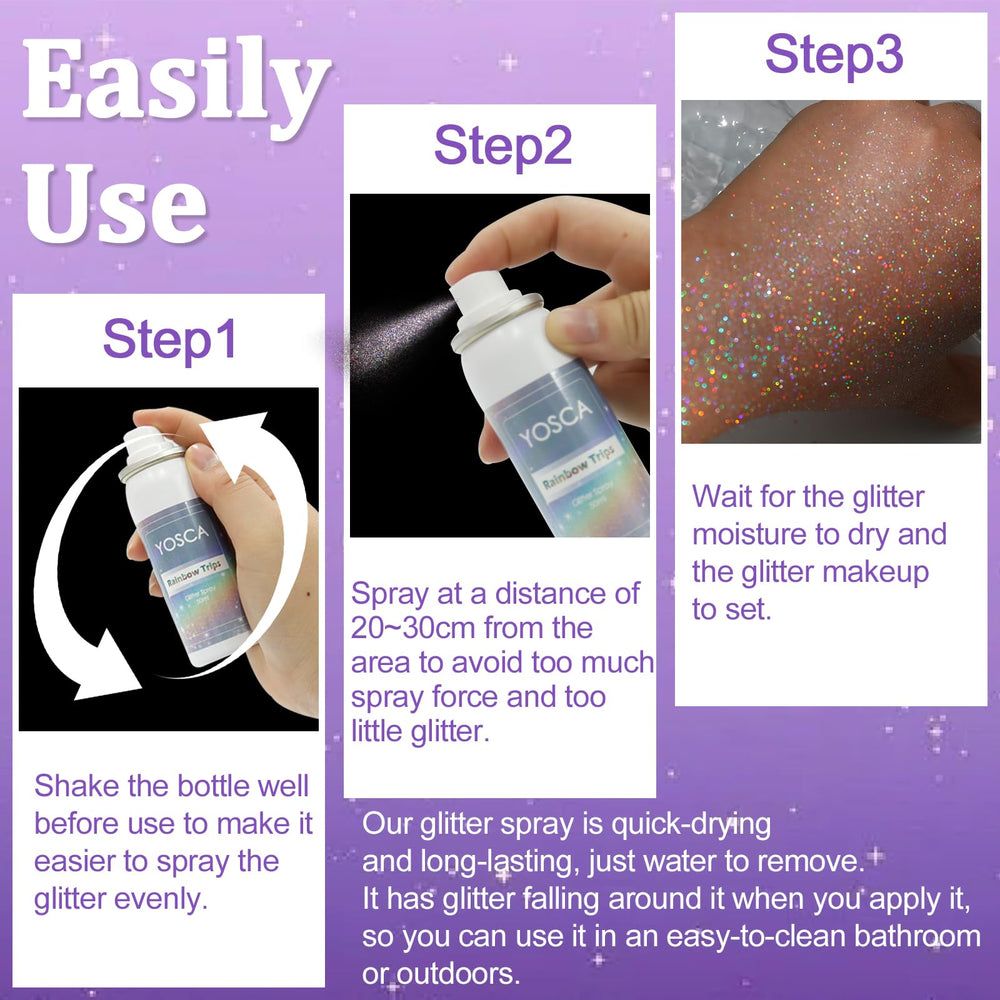 Yosca cruelty-free glitter particles keep shimmer long-lasting.