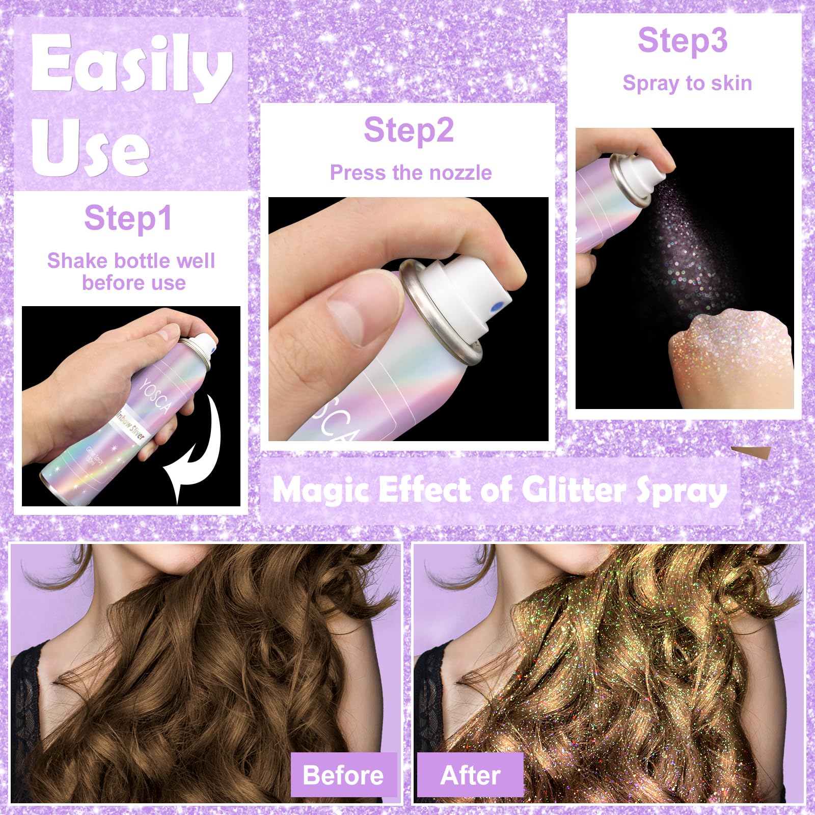 Yosca festival look glow with shimmering body and hair.