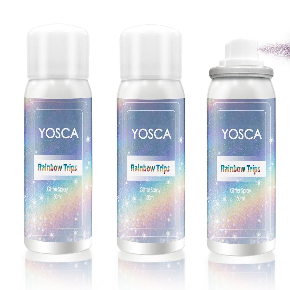 Yosca glitter spray 3-pack bottles provide portable sparkle for festivals.