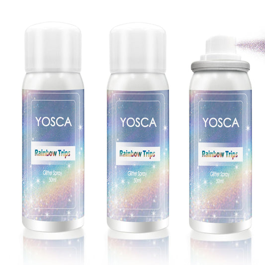 Yosca glitter spray 3-pack bottles provide portable sparkle for festivals.