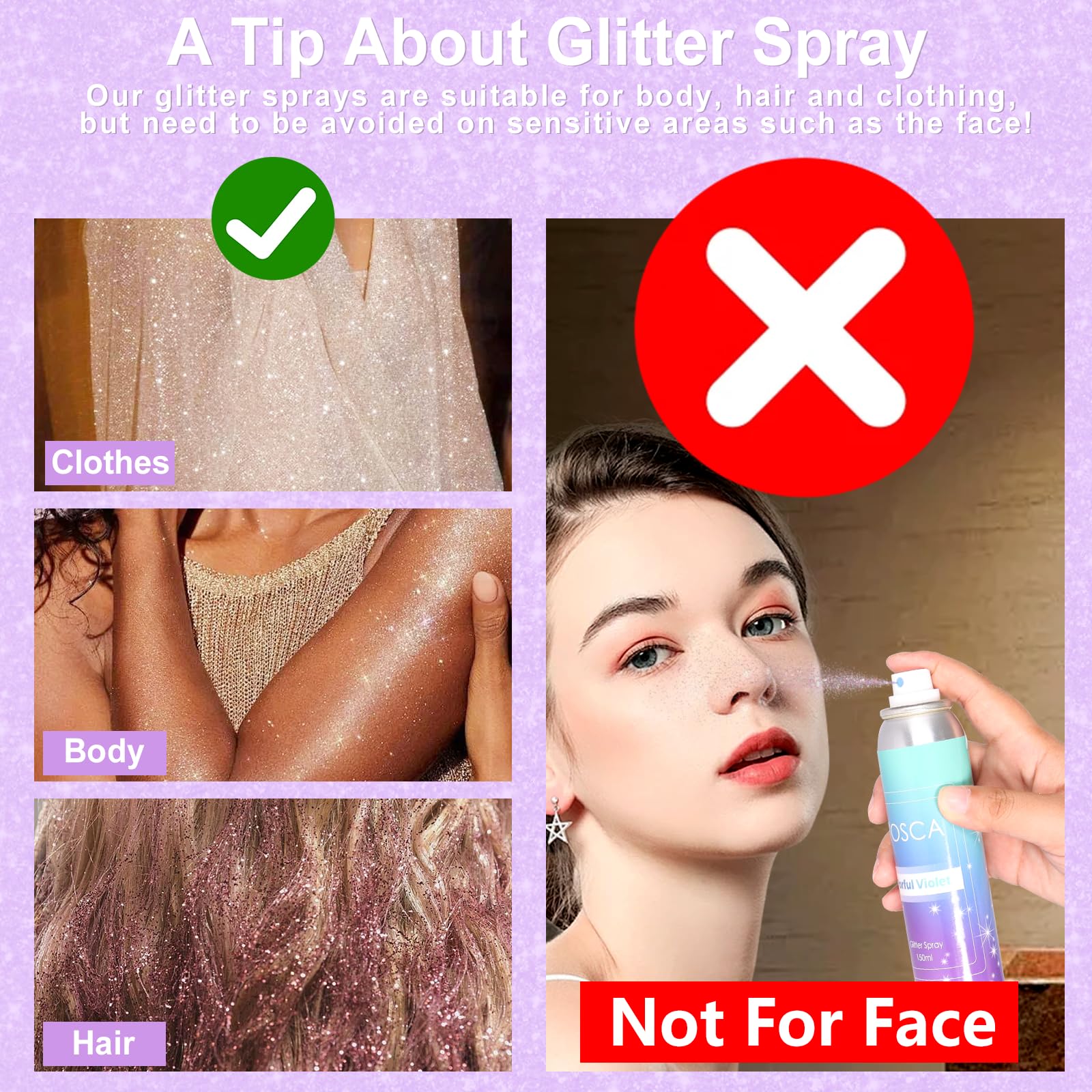 Yosca Glitter Spray on hair delivering subtle, vibrant shine.