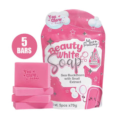 You Glow Babe Beauty White Soap bars closeup with sea buckthorn and snail extract.