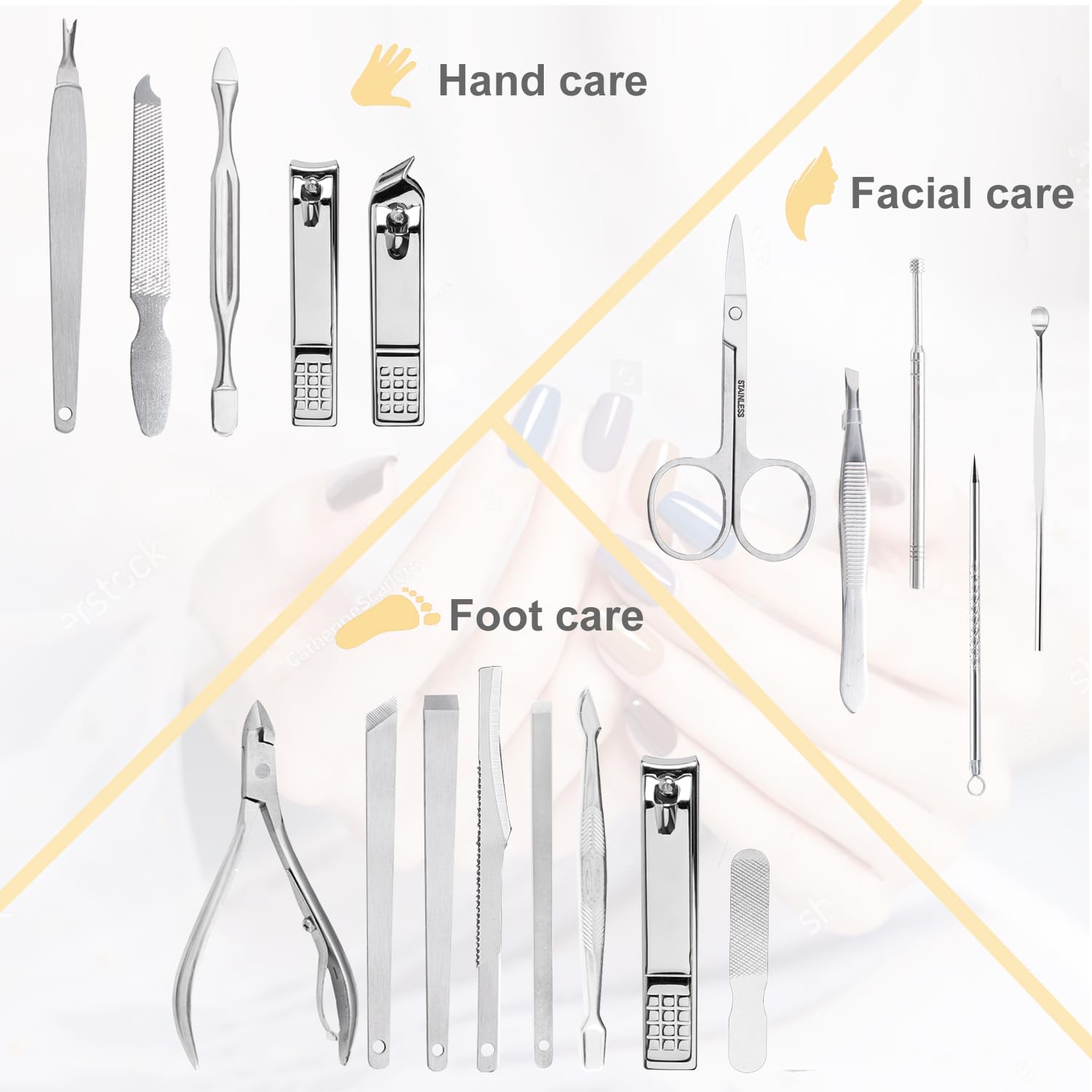 Yougai manicure kit inside a luxury PU leather case, perfect travel companion.