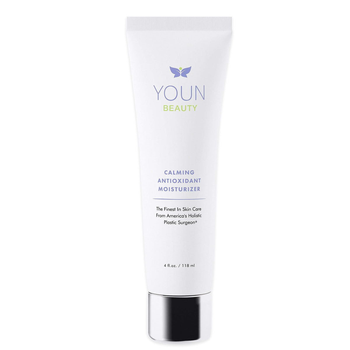 YOUN Beauty Calming Antioxidant Moisturizer jar closeup showing creamy, soothing texture for daily care.