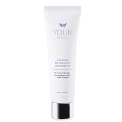 YOUN Beauty Calming Antioxidant Moisturizer jar closeup showing creamy, soothing texture for daily care.