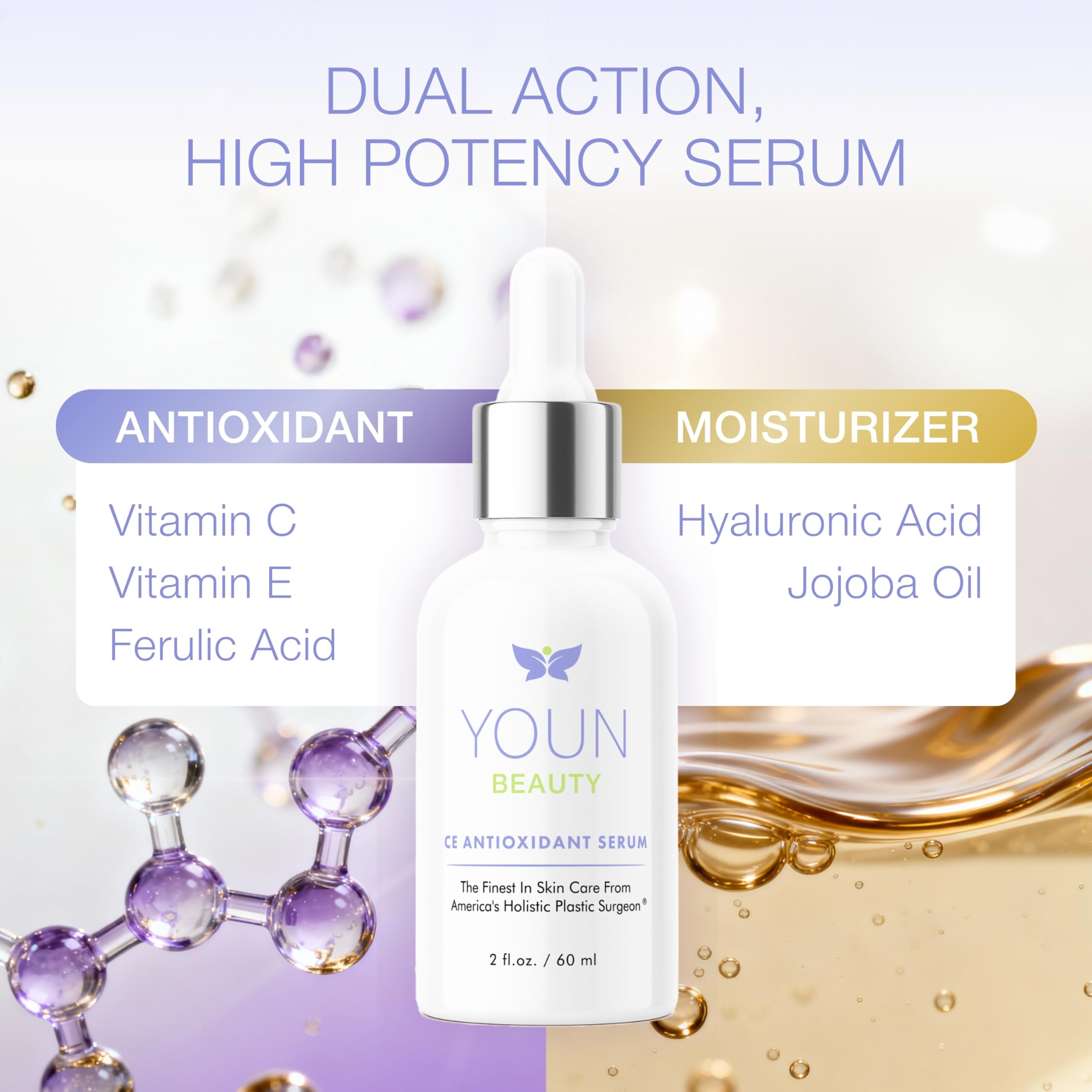 YOUN Beauty antioxidant blend with ferulic acid and vitamin E supports skin defense