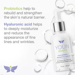 Label highlights plant-based hyaluronic acid and yogurt probiotics.
