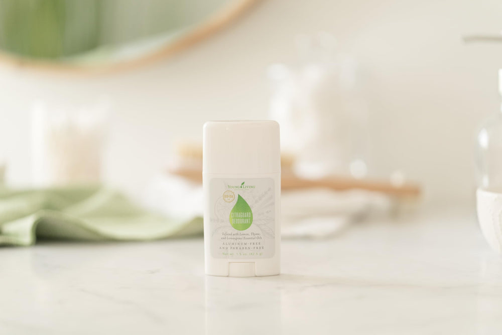 A fresh scent from Young Living CitraGuard evokes daytime confidence for daily wear.