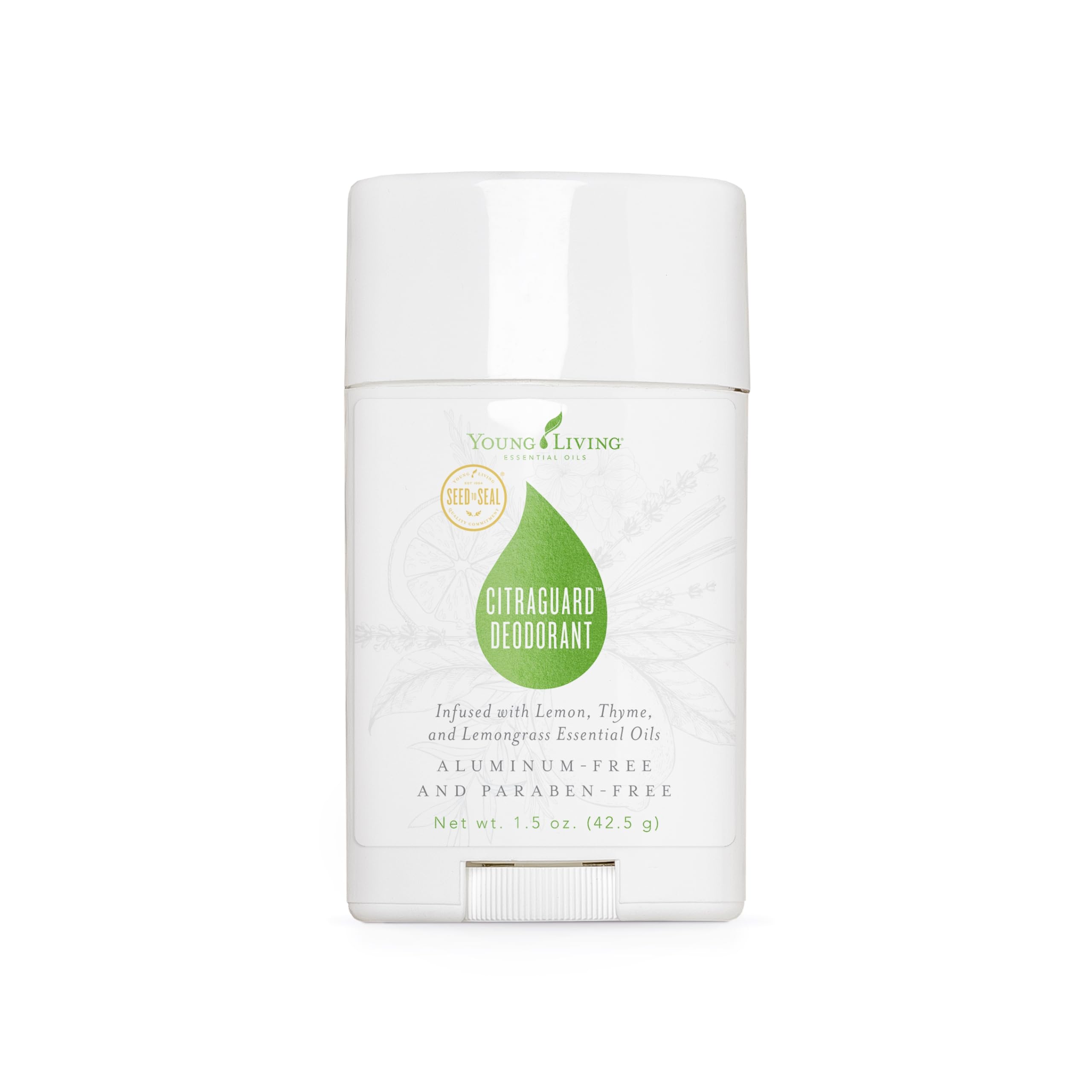 Young Living CitraGuard deodorant packaging close-up highlighting natural ingredients and eco-friendly design.