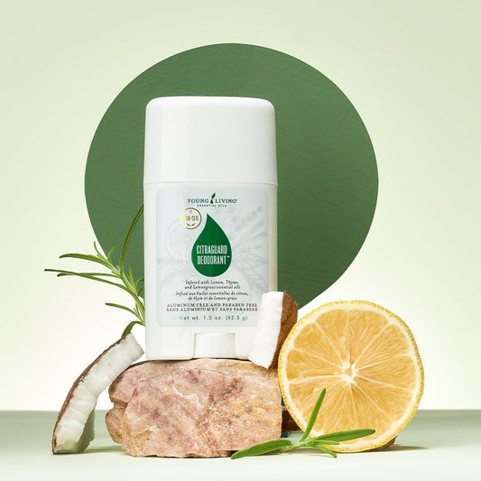 Young Living CitraGuard deodorant stick application shot for precise, mess-free daily use.